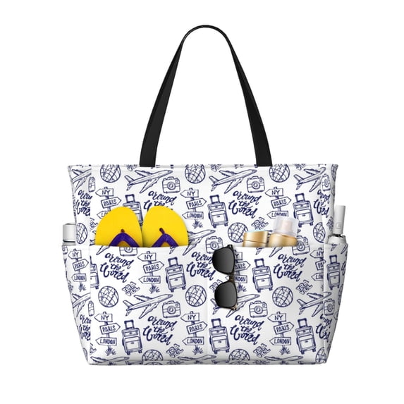 Xecao World Travel2 for versatile beach bag for women includes zipper pockets and waterproof material, ideal for vacations and adventures.