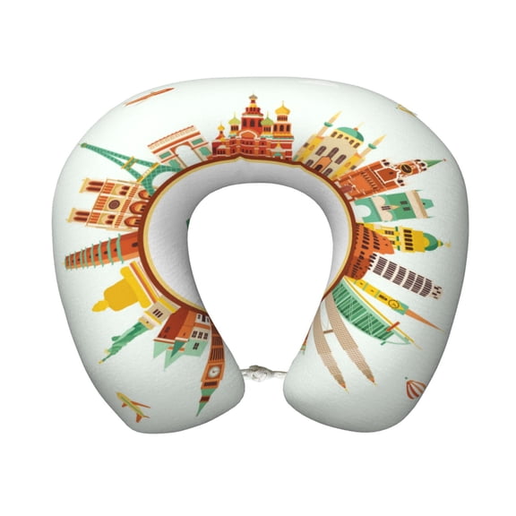 Xecao World Travel3 Print Memory Foam Cervical Neck Pillow Versatile U-Shaped Pillows for Home,Office,Camping,Travelling,Soft Washable Cover