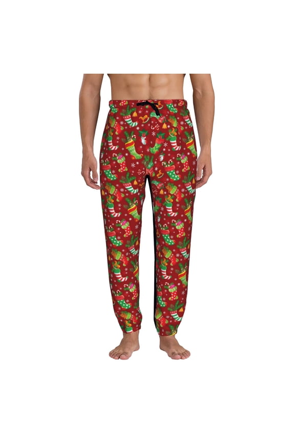 X-mas and New Year Print Active Tech Joggers for Men, Mens Sweatpants Lounge Pants with Pockets-3X-Large