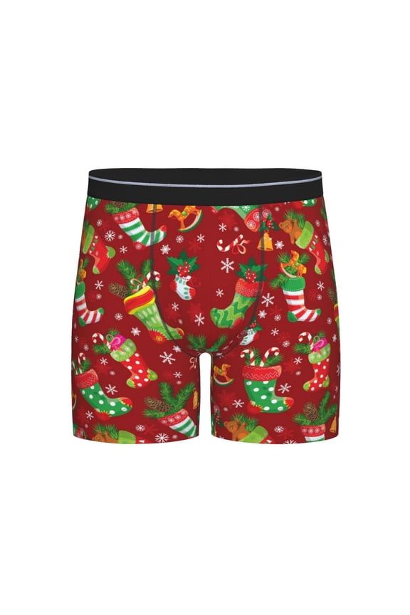 X-mas and New Year Print Boxer Briefs for Men's Stretch Moisture-Wicking Underwear, Mid-Rise Classics breathable fabric