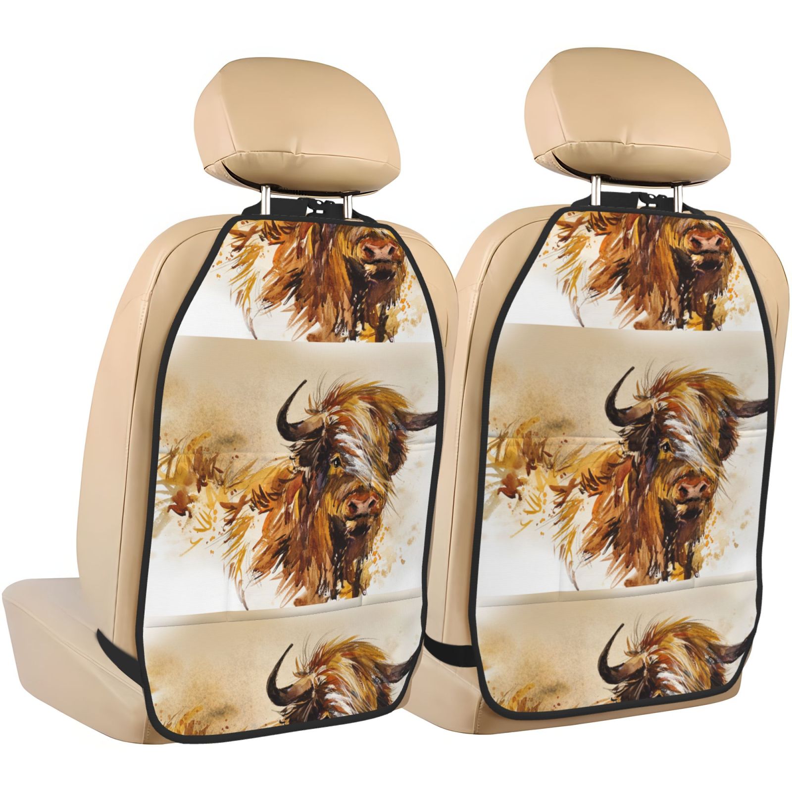 Xecao Yak Pattern Car Seat Back Protector 2 Pack Large Capacity Pocket, Kick Mats Back Seat Protector