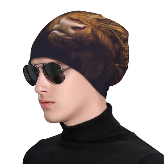 Xecao Yak Print Beanie Knitted Hat for Men Women, Winter Fashion Knit Cuffed Caps Unisex