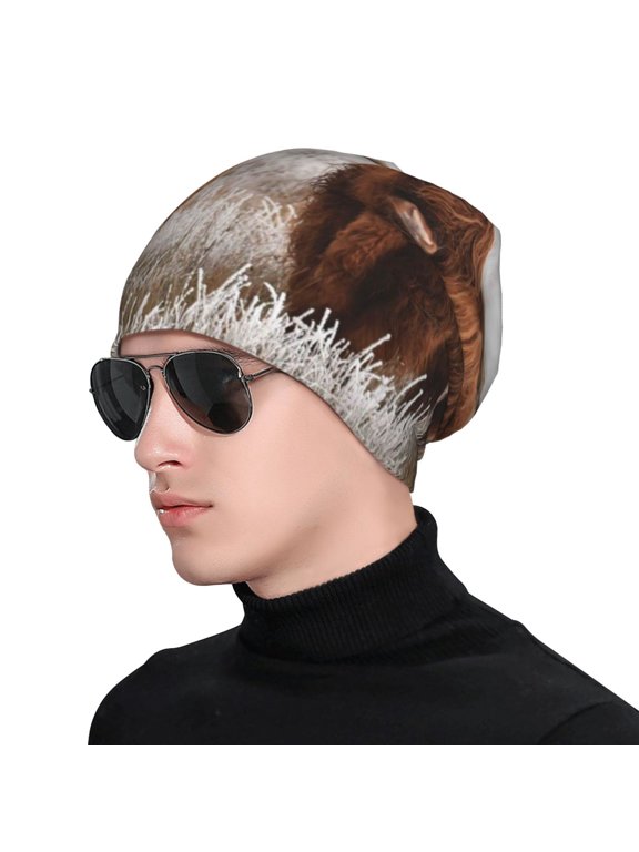 Yak Print Beanie Knitted Hat for Men Women, Winter Fashion Knit Cuffed Caps Unisex