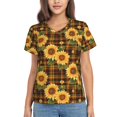 thumbnail image 1 of Xecao Yellow Black Plaid Sunflower for Women's V-Neck T-Shirts-Elegant Half-Sleeve Tops Perfect for Summer-Medium, 1 of 5