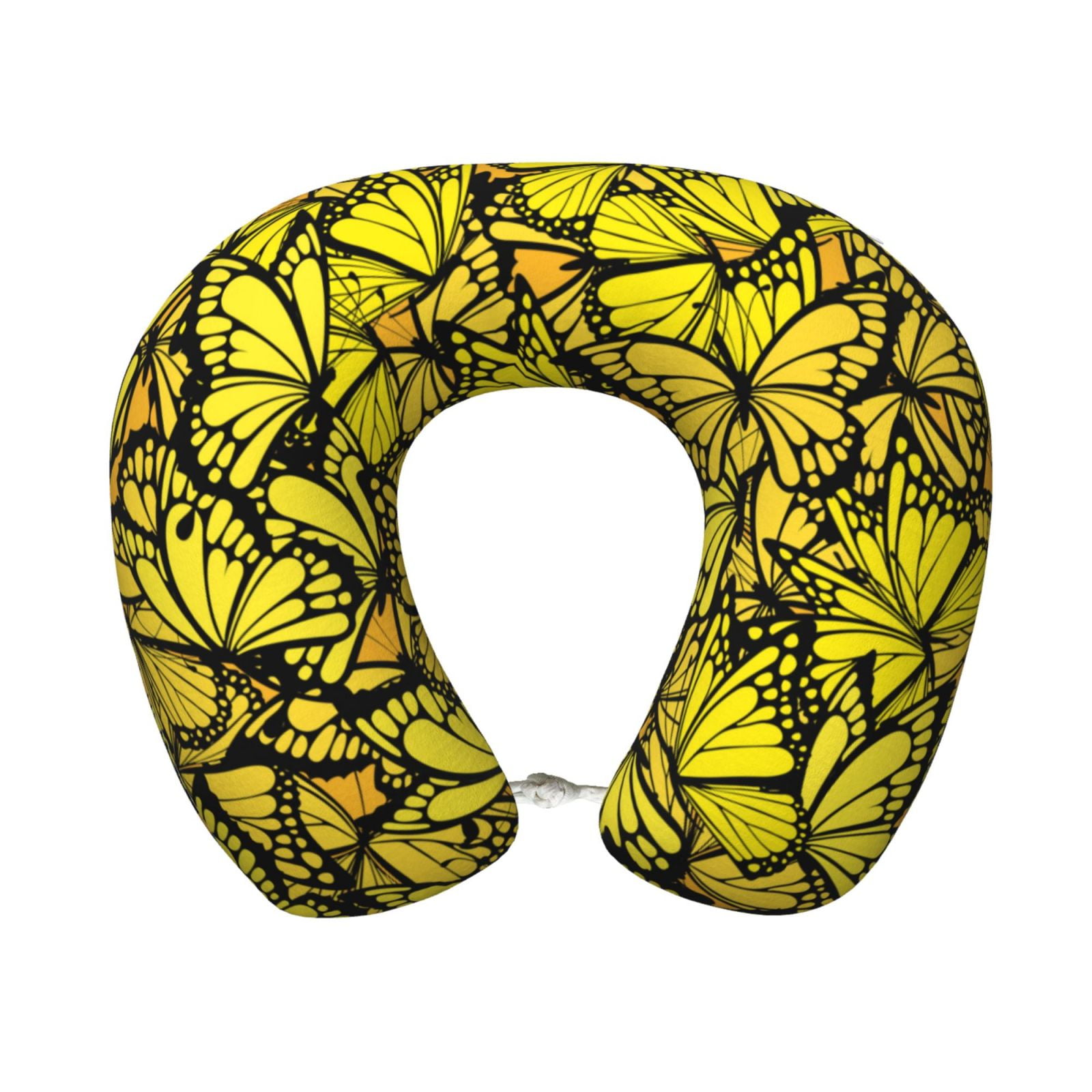 Xecao Yellow Butterflies Print Memory Foam Cervical Neck Pillow Versatile U-Shaped Pillows for Home,Office,Camping,Travelling,Soft Washable Cover