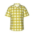 thumbnail image 1 of Xecao Yellow Checkboard print Hawaiian shirt - a stylish short-sleeve button-down for men, perfect for casual beach and tropical outings., 1 of 9