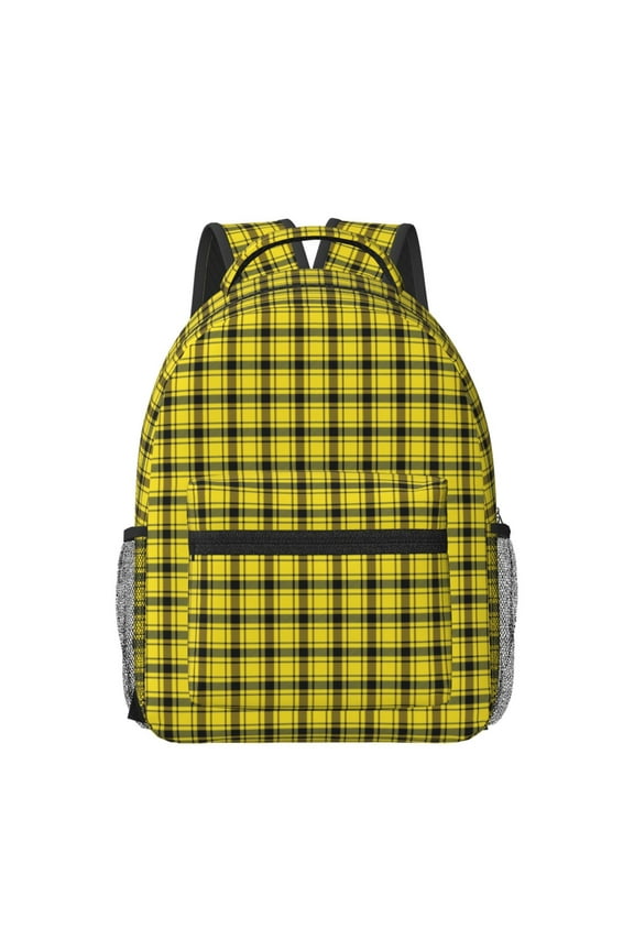 Yellow Checkered Plaid Print Casual Backpack: A Computer Backpack Ideal for Men and Women, Perfect for College, School, or Daily Travels-One Size