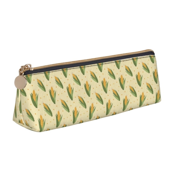 Xecao Yellow Corn Print Leather Pencil Case -Stationery Bag Pen Holder for Work & Office