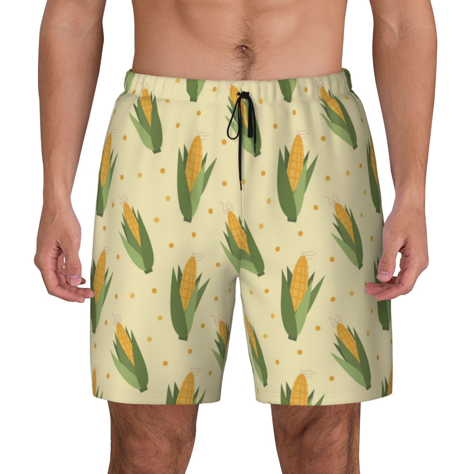 Xecao Yellow Corn for Men's Swimming Trunks Swim Trunks Quick Dry Swim Shorts with Mesh Lining Funny Swimwear Bathing Suits