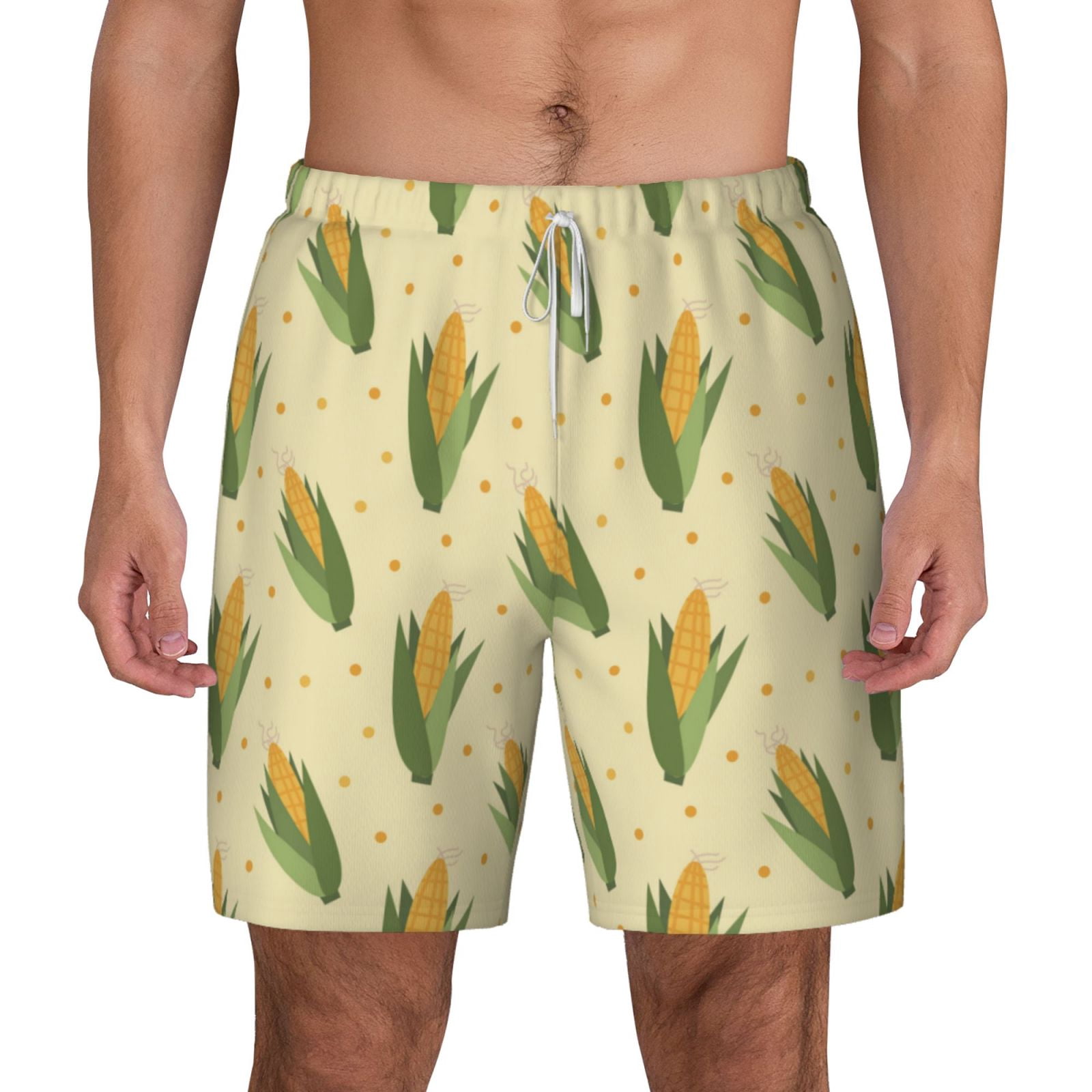 Xecao Yellow Corn for Men's Swimming Trunks Swim Trunks Quick Dry Swim Shorts with Mesh Lining Funny Swimwear Bathing Suits