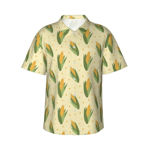 Xecao Yellow Corn print Hawaiian shirt - a stylish short-sleeve button-down for men, perfect for casual beach and tropical outings.