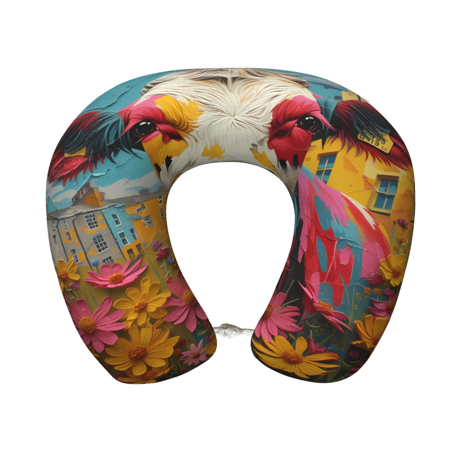 Xecao Yellow Daisy Cow Print Memory Foam Cervical Neck Pillow Versatile U-Shaped Pillows for Home,Office,Camping,Travelling,Soft Washable Cover