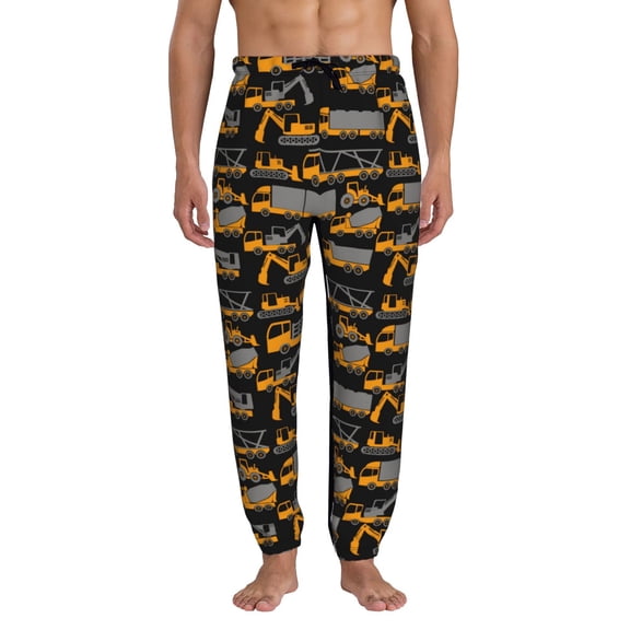 Xecao Yellow Excavator Print Active Tech Joggers for Men, Mens Sweatpants Lounge Pants with Pockets-Small