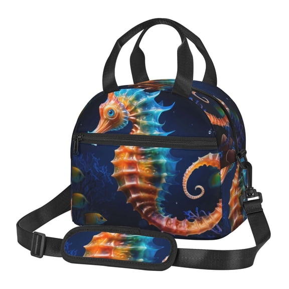Xecao Yellow Fish Seahorse Print Insulated Lunch Box, Lunch Cags Lunch Bag Featuring An Adjustable Shoulder Strap