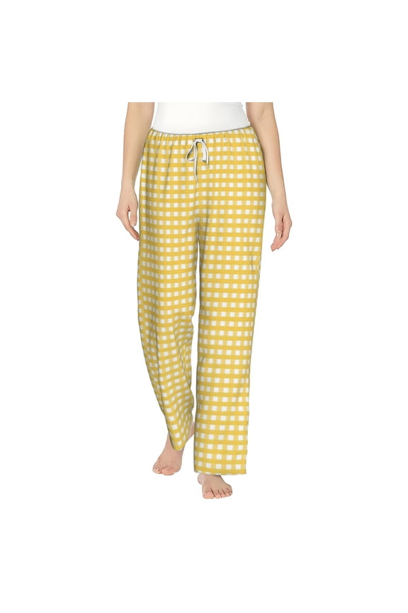 Yellow Gingham Women's Straight Lounge Pajama Pants: The Epitome of Relaxed Sleepwear