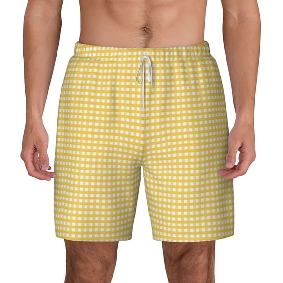 Xecao Yellow Gingham for Men's Swimming Trunks Swim Trunks Quick Dry Swim Shorts with Mesh Lining Funny Swimwear Bathing Suits