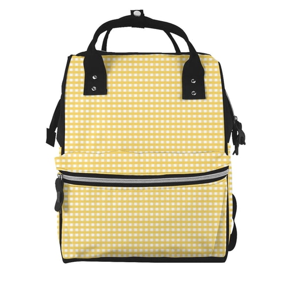 Xecao Yellow Gingham print Large Capacity Nappy Bag is a multi-functional waterproof travel backpack, perfect as a nursing bag or mummy backpack for women