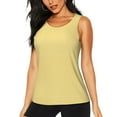 thumbnail image 1 of Xecao Yellow Gingham print women's scoop neck, loose-fit workout tank tops for the gym., 1 of 9