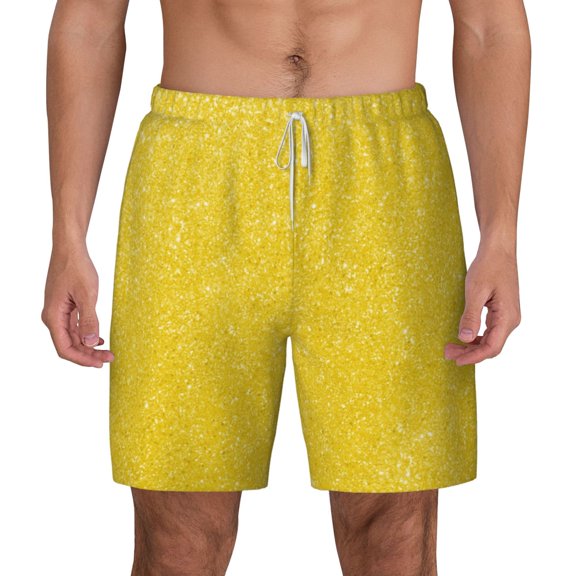 Xecao Yellow Glitter for Men's Swimming Trunks Swim Trunks Quick Dry Swim Shorts with Mesh Lining Funny Swimwear Bathing Suits