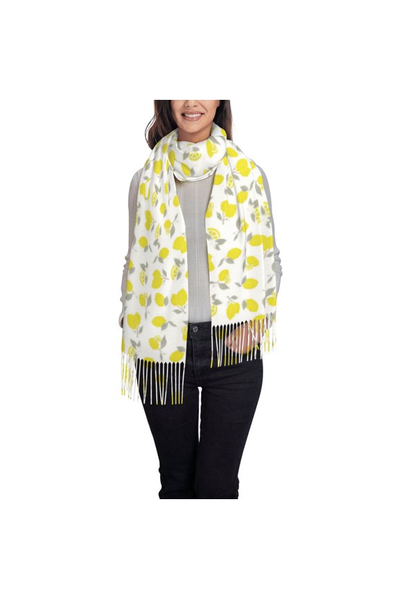 Yellow Lemon Leaves Pattern Womens Winter Scarf Fall Scarf Oversized Large Scarf for Women Warm Shawl Wrap
