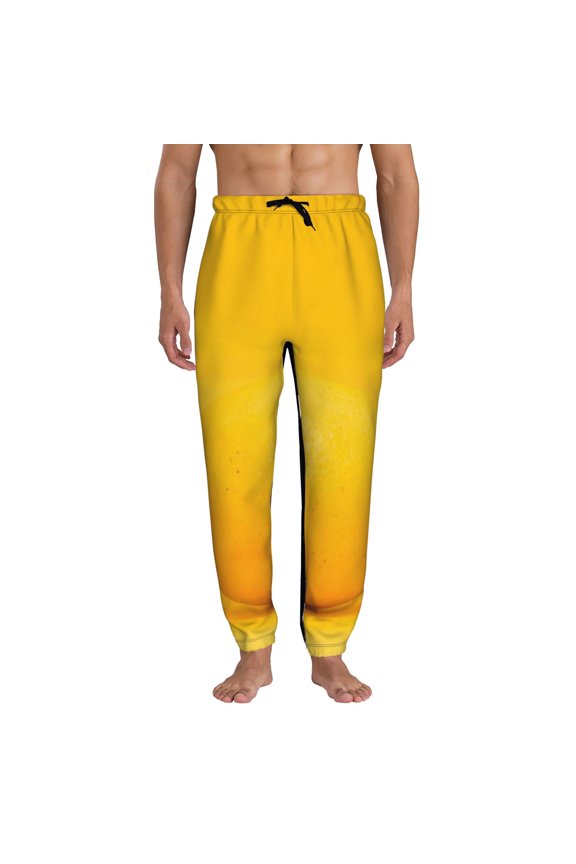Yellow Lemon Print Active Tech Joggers for Men, Mens Sweatpants Lounge Pants with Pockets-