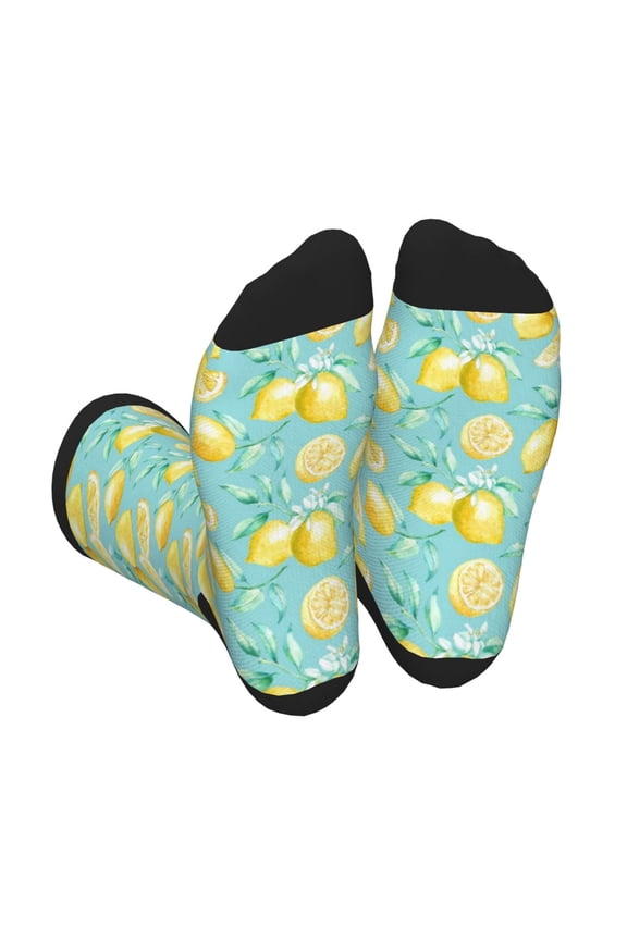 Yellow Lemon Print Crew Socks for Men and Women, Men's Soft Moisture-wicking Sock