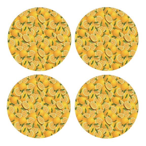 Xecao Yellow Limes for MDF Cork Coaster 4 Pcs,Drink Coasters,Suit for House Warming Gifts New Home ,Coffee Table Decor-Round Shape