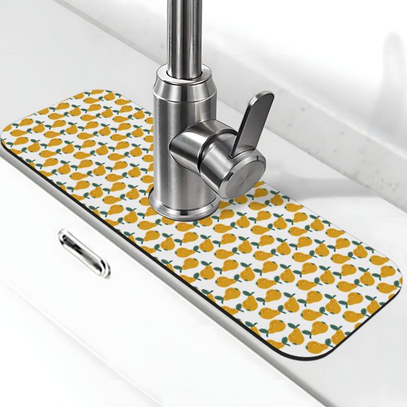 Xecao Yellow Pears for Kitchen Sink Splash Guard Faucet Mat , Faucet Guard & Draining mat, (15" X 5.5" )