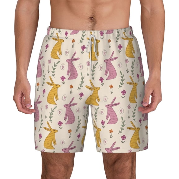 Xecao Yellow Pueple Rabbit for Men's Swimming Trunks Swim Trunks Quick Dry Swim Shorts with Mesh Lining Funny Swimwear Bathing Suits