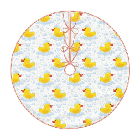 Xecao Yellow Rubber Duck Pattern Christmas Tree Skirt Round Xmas Tree Mat Base Cover for Holiday Home Decorations-48"
