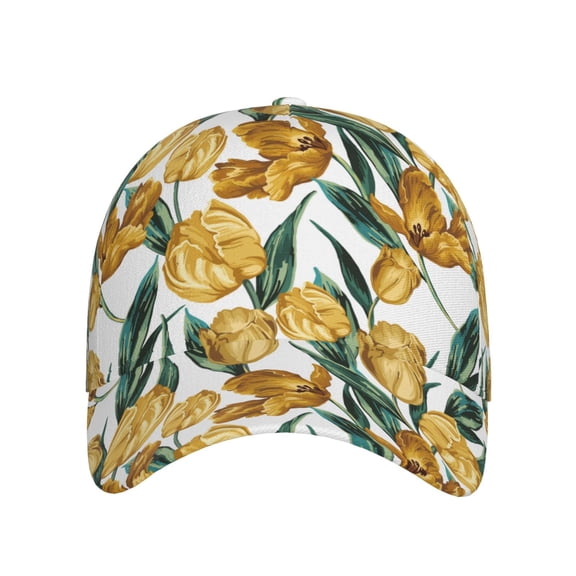 Xecao Yellow Tulips for Baseball Cap: Unisex, crafted from classic polyester twill fabric, featuring a soft unconstructed design