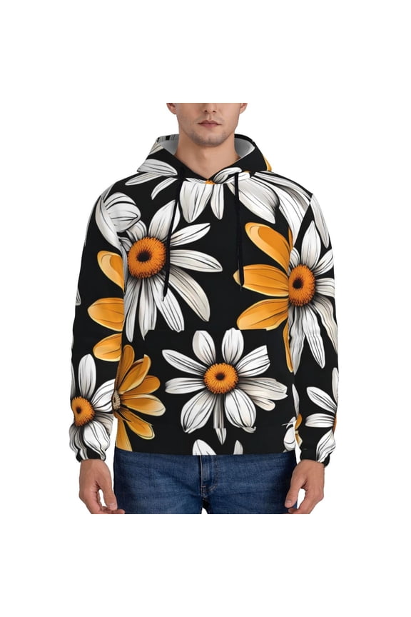 Yellow White Daisy Pattern Pattern Men's Adult Pullover Hoodie,Hooded Sweatshirt-Small
