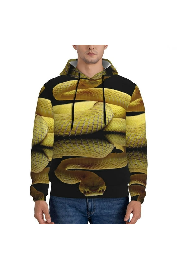 Yellow White-Lipped Pit Viper Pattern Men's Adult Pullover Hoodie,Hooded Sweatshirt-Large
