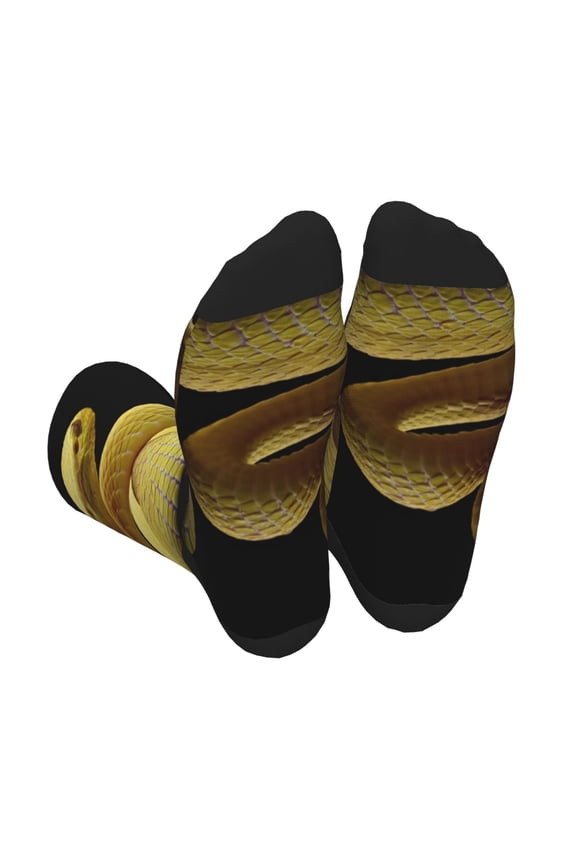 Yellow White-Lipped Pit Viper Print Crew Socks for Men and Women, Men's Soft Moisture-wicking Sock