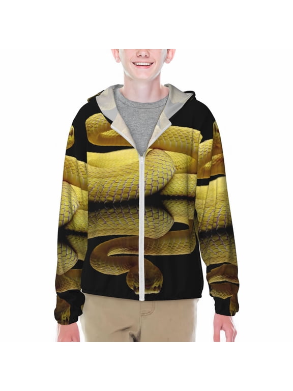 Yellow White-Lipped Pit Viper Print Fishing Shirts for teenager Long Sleeve UV Sun Protection Hoodie with Zipper Outdoor Hiking Shirts-Large