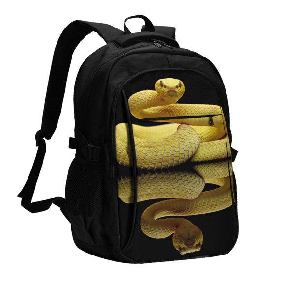 Xecao Yellow White-Lipped Pit Viper for Travel Laptop Backpack, USB-Charging-Enabled, Spacious Business Backpack for Men and Women,College School Computer Bag