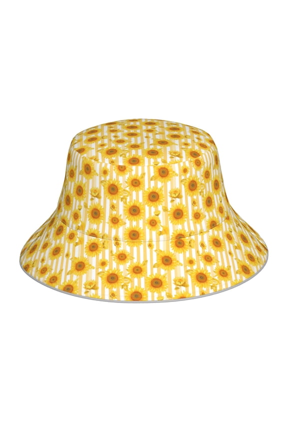 Yellow White Striped Sunflower Print Men and Women Night Reflective Hat Runner Cap Visor Bucket Hat Boonie Cap