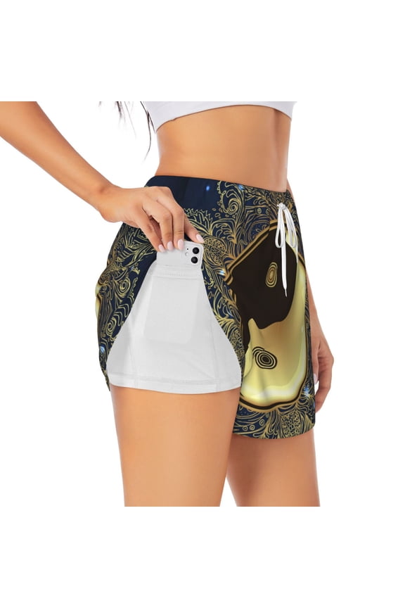 Yin And Yang Mandala for Double-layer Running Short for Women, Perfect for Gym, Tennis, and More, Featuring a Convenient Pocket-X-Large
