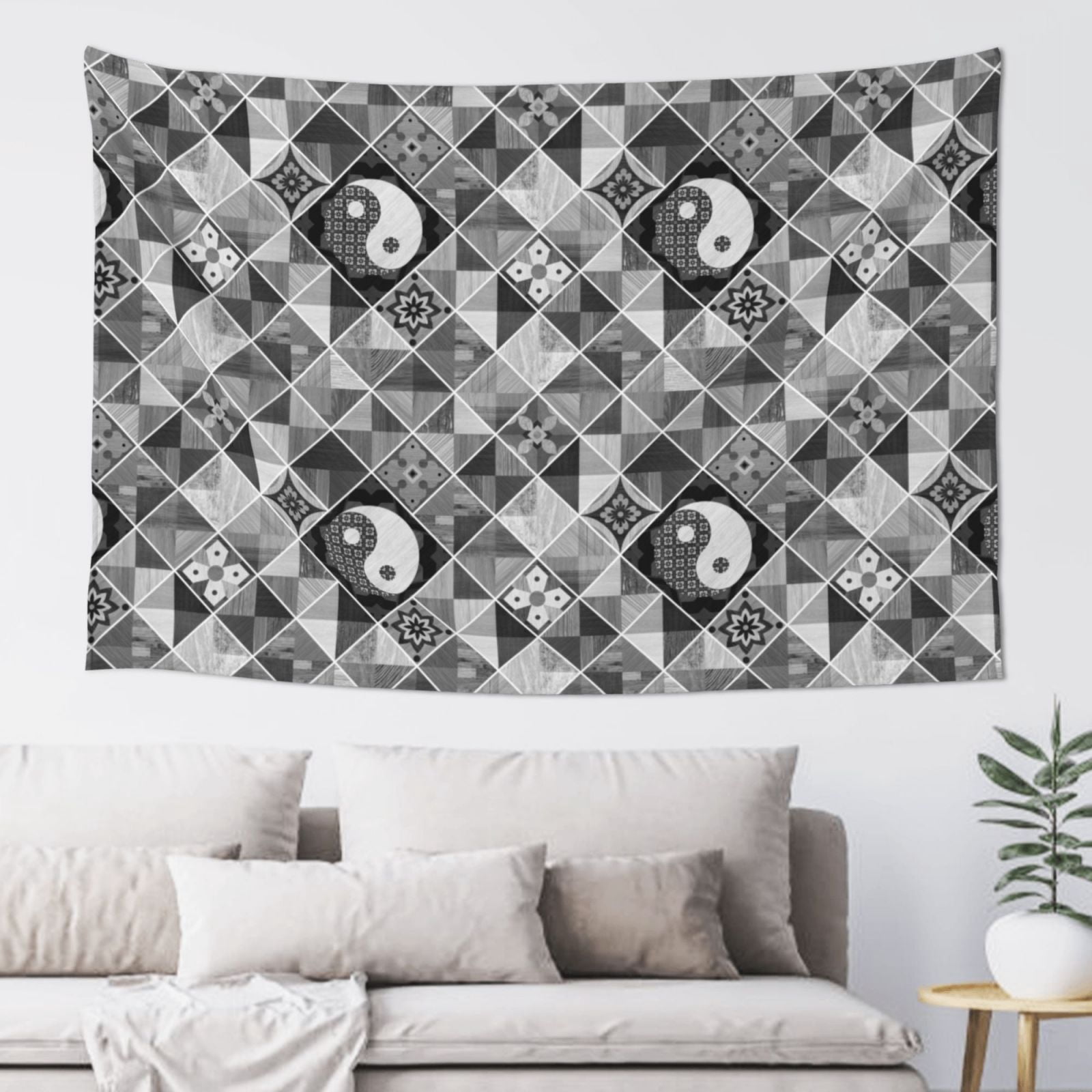 Xecao Yin Yang With Black And White Print Tapestry, Wall Hanging Room ...