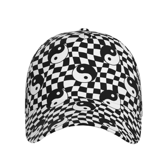 Xecao Ying Yang Checkered for Baseball Cap: Unisex, crafted from classic polyester twill fabric, featuring a soft unconstructed design