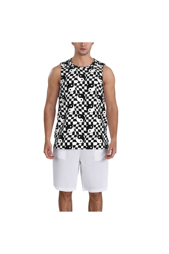 Ying Yang Checkered print basketball shirt for both men and women, a unisex basketball jersey perfect for theme parties-Small