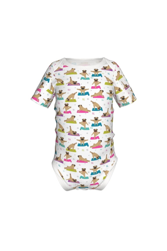 Yoga Dogs Poses Pattern Baby Climbing Bodysuit Short Sleeve Onesie Unisex 0-12 Months Baby Shirt Newborn Outfits Crotch snap design-9M