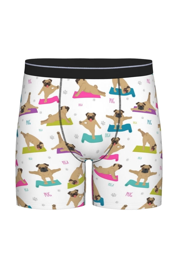 Yoga Dogs Poses Print Boxer Briefs for Men's Stretch Moisture-Wicking Underwear, Mid-Rise Classics breathable fabric