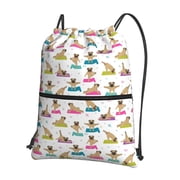Xecao Yoga Dogs Poses for Drawstring Bags,Pull String Backpack Bags,String Bag Sackpack