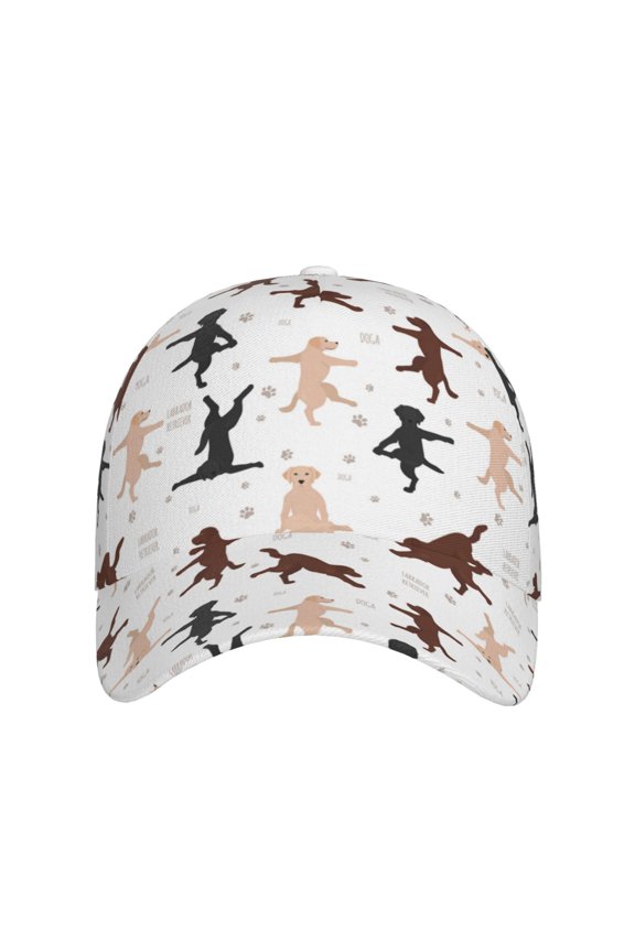 Yoga Labrador Retriever for Baseball Cap: Unisex, crafted from classic polyester twill fabric, featuring a soft unconstructed design