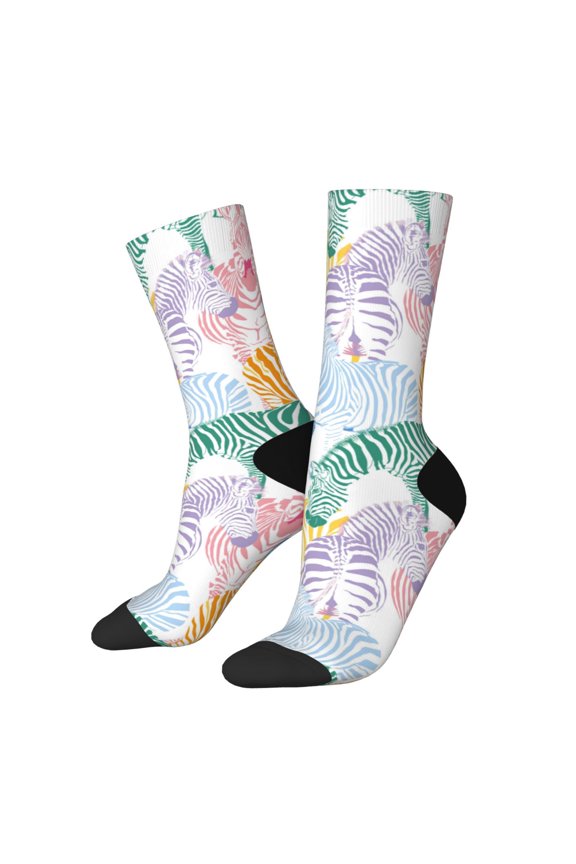 Zebra Colourful Pattern Sport Socks for Women and Men Crew Socks Sporty Calf Socks Casual Socks