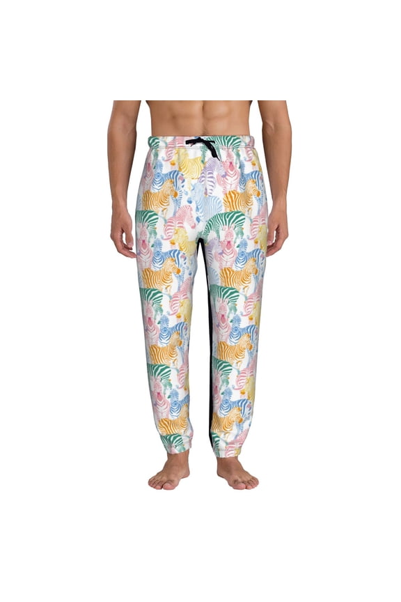 Zebra Colourful Print Active Tech Joggers for Men, Mens Sweatpants Lounge Pants with Pockets-X-Large