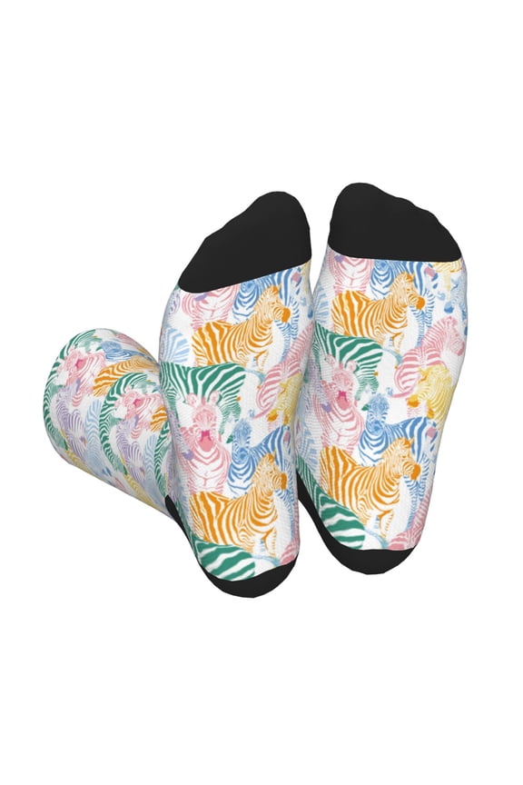 Zebra Colourful Print Crew Socks for Men and Women, Men's Soft Moisture-wicking Sock