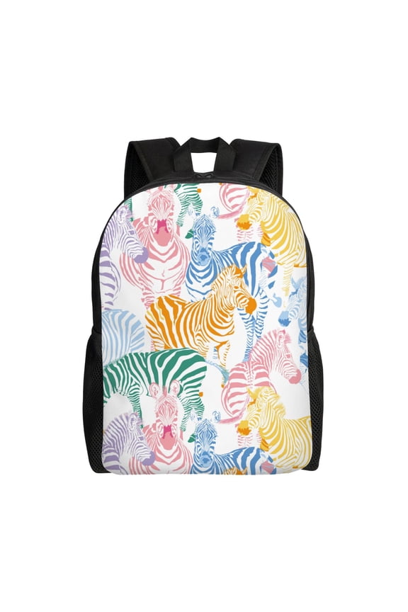 Zebra Colourful Print School Backpack with Laptop Compartment Small Travel Laptop Backpack for Women Men Waterproof College Backpack Simple School Bag