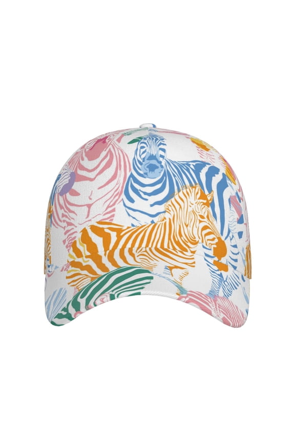 Zebra Colourful for Baseball Cap: Unisex, crafted from classic polyester twill fabric, featuring a soft unconstructed design